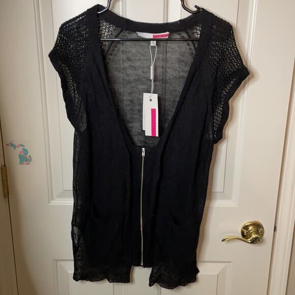 Tracy Reese sleeveless linen cardigan black M NWT - Picture 4 of 7